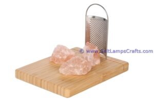 himalayanpinkrocksaltchunkswithmetalgraterandwoodenholderforcookingtasteorganicrocksaltpurestsaltonearth11 Salt Lamps Crafts Manufacture and Exporter