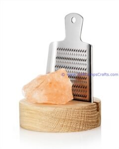 himalayanpinkrocksaltchunkswithmetalgraterandwoodenholderforcookingtasteorganicrocksaltpurestsaltonearth15 Salt Lamps Crafts Manufacture and Exporter