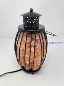 himalayansaltlampwithchunkshanginglampironlanternstylebasket07 Salt Lamps Crafts Manufacture and Exporter