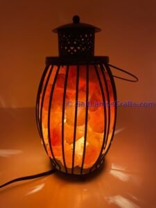 himalayansaltlampwithchunkshanginglampironlanternstylebasket08 Salt Lamps Crafts Manufacture and Exporter