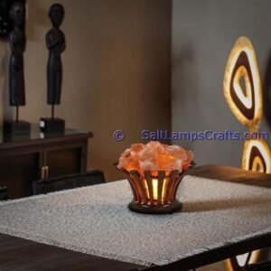 himalayansaltlampsflowerdesignwoodenbasketwithchunksforhomeofficehoteldecoryogapurifyingairwarmandromanticnightlightlamp14 Salt Lamps Crafts Manufacture and Exporter