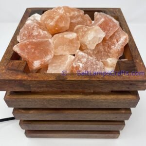 himalayansaltlampssquaredesignwoodenbasketwithchunksforhomeofficehoteldecoryogapurifyingairwarmandromanticnightlightlamp07 Salt Lamps Crafts Manufacture and Exporter