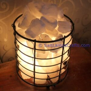 himalayansaltlampswithchunkscylindermetalbasketforhomeofficehoteldecoryogapurifyingairwarmandromanticnightlightwithsolidwoodouterframe01 Salt Lamps Crafts Manufacture and Exporter