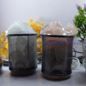 himalayansaltlampswithchunkscylindermetalbasketforhomeofficehoteldecoryogapurifyingairwarmandromanticnightlightwithsolidwoodouterframe06 Salt Lamps Crafts Manufacture and Exporter