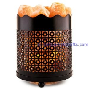 himalayansaltlampswithchunkscylindermetalbasketforhomeofficehoteldecoryogapurifyingairwarmandromanticnightlightwithsolidwoodouterframe12 Salt Lamps Crafts Manufacture and Exporter