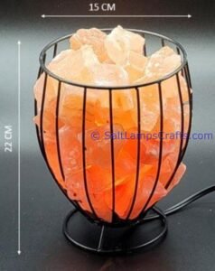 himalayansaltlampswithchunksovalmetalbasketforhomeofficehoteldecoryogapurifyingairwarmandromanticnightlightwithsolidwoodouterframe02 Salt Lamps Crafts Manufacture and Exporter