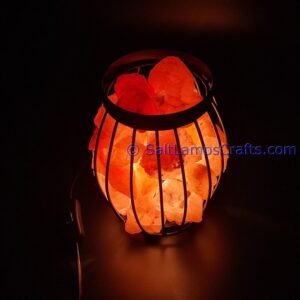 himalayansaltlampswithchunksovalmetalbasketforhomeofficehoteldecoryogapurifyingairwarmandromanticnightlightwithsolidwoodouterframe07 Salt Lamps Crafts Manufacture and Exporter