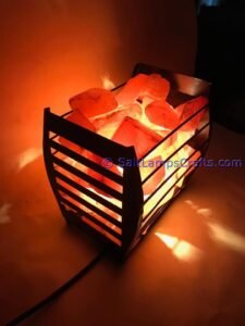 himalayansaltlampswithchunksrectanglemetalbasketforhomeofficehoteldecoryogapurifyingairwarmandromanticnightlightwithsolidwoodouterframe03 Salt Lamps Crafts Manufacture and Exporter