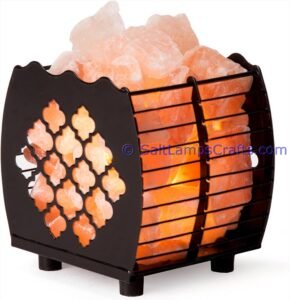 himalayansaltlampswithchunksrectanglemetalbasketforhomeofficehoteldecoryogapurifyingairwarmandromanticnightlightwithsolidwoodouterframe05 Salt Lamps Crafts Manufacture and Exporter