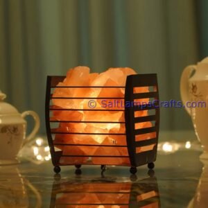 himalayansaltlampswithchunksrectanglemetalbasketforhomeofficehoteldecoryogapurifyingairwarmandromanticnightlightwithsolidwoodouterframe13 Salt Lamps Crafts Manufacture and Exporter