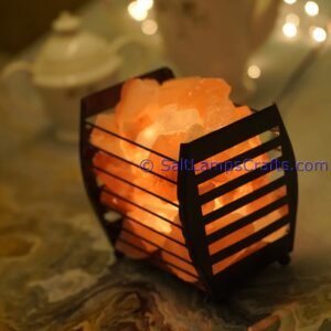 himalayansaltlampswithchunksrectanglemetalbasketforhomeofficehoteldecoryogapurifyingairwarmandromanticnightlightwithsolidwoodouterframe14 Salt Lamps Crafts Manufacture and Exporter