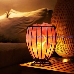 himalayansaltlampswithchunksroundmetalbasketforhomeofficehoteldecoryogapurifyingairwarmandromanticnightlightwithsolidwoodouterframe11 Copy Salt Lamps Crafts Manufacture and Exporter