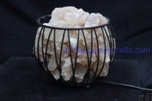 himalayansaltlampswithchunksroundmetalbasketforhomeofficehoteldecoryogapurifyingairwarmandromanticnightlightwithsolidwoodouterframe14 Copy Salt Lamps Crafts Manufacture and Exporter