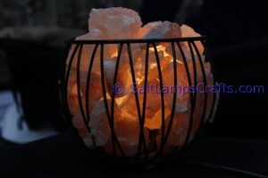 himalayansaltlampswithchunksroundmetalbasketforhomeofficehoteldecoryogapurifyingairwarmandromanticnightlightwithsolidwoodouterframe17 Copy Salt Lamps Crafts Manufacture and Exporter