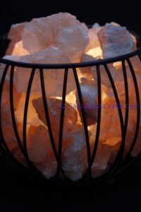 himalayansaltlampswithchunksroundmetalbasketforhomeofficehoteldecoryogapurifyingairwarmandromanticnightlightwithsolidwoodouterframe18 Copy Salt Lamps Crafts Manufacture and Exporter