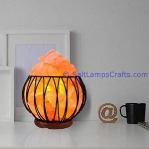 himalayansaltlampswithchunksroundmetalbasketforhomeofficehoteldecoryogapurifyingairwarmandromanticnightlightwithsolidwoodouterframe35 Salt Lamps Crafts Manufacture and Exporter