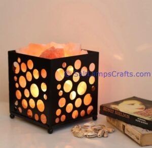 himalayansaltlampswithchunkssquaremetalbasketforhomeofficehoteldecoryogapurifyingairwarmandromanticnightlightwithsolidwoodouterframe08 Salt Lamps Crafts Manufacture and Exporter