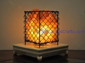 himalayansaltlampswithchunkssquaremetalbasketforhomeofficehoteldecoryogapurifyingairwarmandromanticnightlightwithsolidwoodouterframe25 Salt Lamps Crafts Manufacture and Exporter