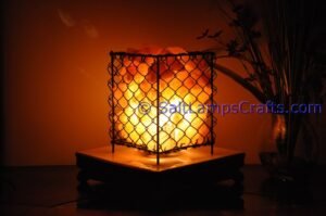 himalayansaltlampswithchunkssquaremetalbasketforhomeofficehoteldecoryogapurifyingairwarmandromanticnightlightwithsolidwoodouterframe27 Salt Lamps Crafts Manufacture and Exporter