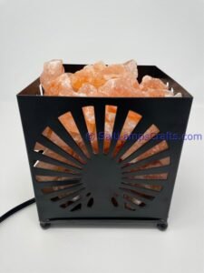himalayansaltlampswithchunkssquaremetalbasketforhomeofficehoteldecoryogapurifyingairwarmandromanticnightlightwithsolidwoodouterframe30 Salt Lamps Crafts Manufacture and Exporter