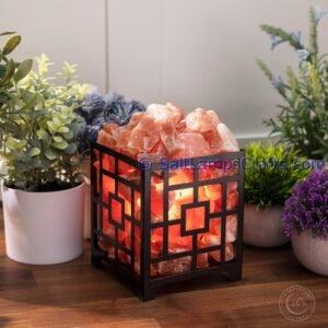 himalayansaltlampswithchunkssquaremetalbasketforhomeofficehoteldecoryogapurifyingairwarmandromanticnightlightwithsolidwoodouterframe42 Salt Lamps Crafts Manufacture and Exporter