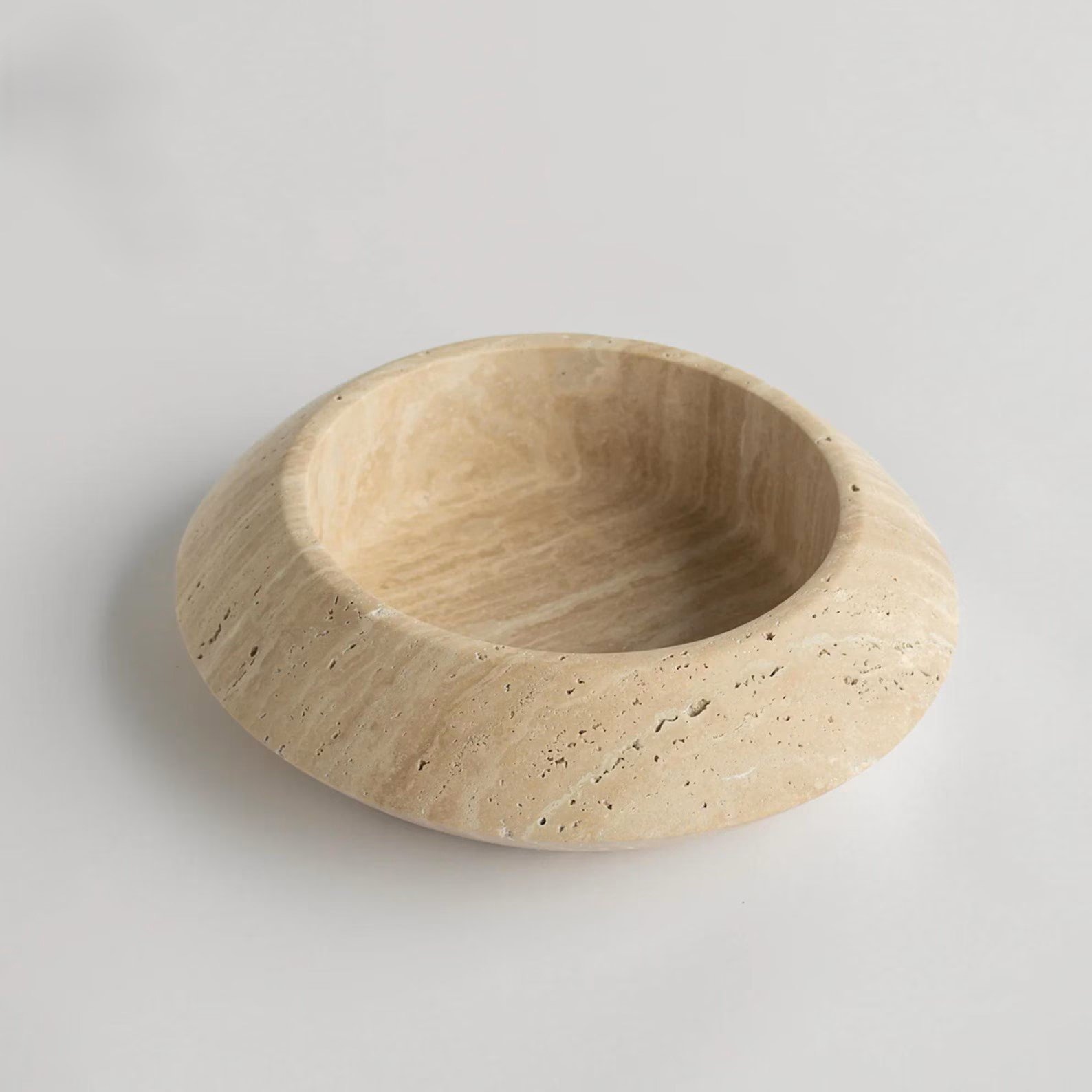 Travertine Bowls Angled Design Carved Flat Base
